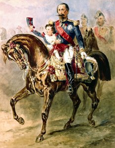 Napoleão III com o seu filho Louis Napoleão a cavalo