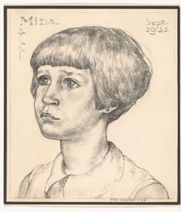Reprodução fotográfica de um retrato de Mida por Han van der Kop Mida setembro 1933 (título no objeto) de Adriaan Bijl (attributed to)