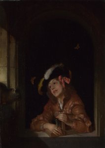 Um menino com uma ratoeira, 1678 de Adriaan van der Werff