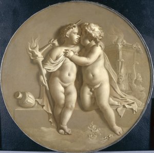 Dois Putti com Chamas do Amor Alegoria do Amor, 1696 de Adriaan van der Werff