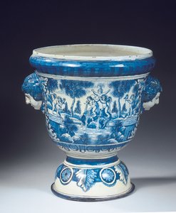 Grande urna de jardim mitológico Delft azul e branco em estilo barroco, c.1700 (cerâmica) de Adriaen (fl.1868 d.1701) (attr.to) Kocks