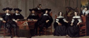 Os Regentes da Casa dos Velhos em Amsterdão par Backer, Adriaen (ca. 1635-1684). Óleo sobre tela, tamanho : 197x457