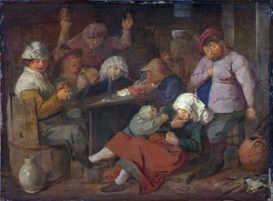 Neerlandês: estalagem com camponeses bêbados Gente pobre a beber numa taberna de Adriaen Brouwer