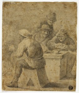 Quatro camponeses à mesa de Adriaen Brouwer
