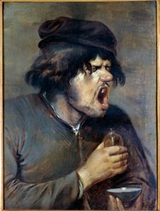 O mau médico Um homem que sobe enquanto bebe um remédio. Pintura de Adrian Brouwer (1605-1638) (ec.flam.) Dijon do século XVII, Musee des Beaux Arts
