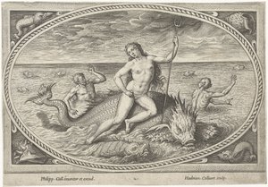 Anfiitrita num peixe
Deuses do mar (título da série) de Adriaen Collaert