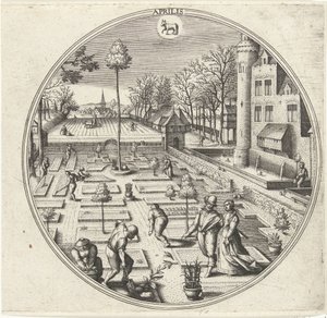 abril Aprilis (título no objeto) Os Doze Meses (título da série) de Adriaen Collaert