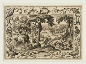 Caça ao javali, de Paisagens com cenas do Antigo e do Novo Testamento e cenas de caça de Adriaen Collaert