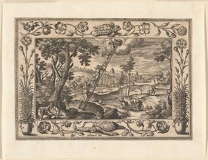 O sonho de Jacob, de Paisagens com cenas do Antigo e do Novo Testamento e cenas de caça de Adriaen Collaert