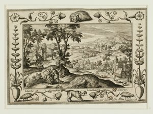 Judá e Tamar, de Paisagens com cenas do Antigo e do Novo Testamento e cenas de caça de Adriaen Collaert