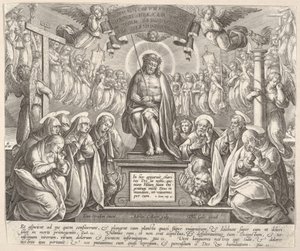 Homem das Dores com as Três Marias e os Evangelistas,.n.d. de Adriaen Collaert