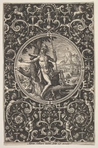 Paris em uma moldura decorativa com grotescos, ca. 1580-1600. de Adriaen Collaert