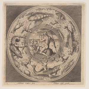 Poseidon, de um conjunto de desenhos para pratos (Fonds de Coupe) de Adriaen Collaert