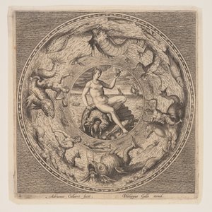 Tétis sobre uma concha, de um conjunto de desenhos para placas (Fonds de Coupe) de Adriaen Collaert