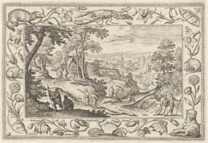 Transmissão dos Apóstolos Paisagens com cenas bíblicas, mitológicas e de caça (título da série) de Adriaen Collaert