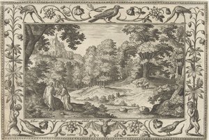 A tentação no deserto
Paisagens com cenas bíblicas, mitológicas e cenas de caça (título da série) de Adriaen Collaert
