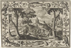 caça ao lobo Paisagens com cenas bíblicas, mitológicas e de caça (título da série)