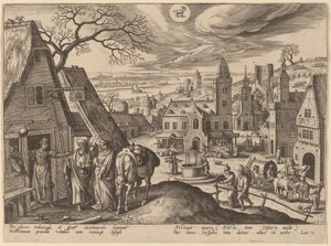 A Virgem e José na Pousada de Adriaen Collaert after Hans Bol