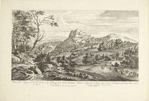 Gezicht op Saint Laurent de la Roche
Veuë de St. Laurent de la Roche du costé du Bourg dans la franche Comté (título sobre o objecto)