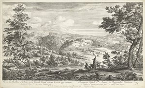 Gezicht op het kasteel van Sainte Anne Vista do castelo Ste. Anne no Comté livre como ele se vê entrando (título no objeto)