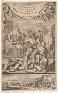 Igreja Reformada Francesa atacada por homem com flagelo Página de título para: E. Benoist, História das Igrejas Reformadas de Vrankrijk, 1696