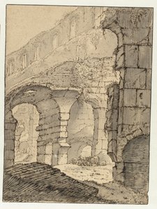 Vista no Coliseu, Roma de Adriaen Honich (attributed to)