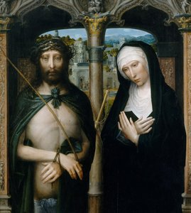 Cristo coroado de espinhos Ecce Homo, e a Virgem de luto, ca. 1530-40. de Adriaen Isenbrandt