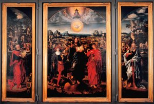Tryptic of Saint Pancrace - Pintura sobre madeira por Adriaen Isenbrant (Adrien Ysenbrant, Ysenbrandt, Hysebrant) (1490-1551) Estreia do século XVI Dim 185x270 cm Genes, chiesa di san Pancrazio