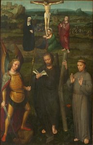 A Crucificação com os Santos Miguel Arcanjo, André e Francisco de Assis, c. 1510. de Adriaen Isenbrant