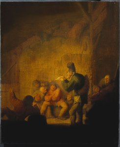 Um celeiro interior com um bobo da corte Regaling seus companheiros, c.1632 de Adriaen Jansz. van Ostade
