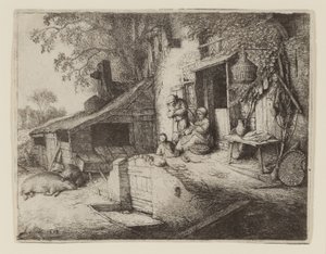 Junto à porta da casa de campo - The Spinner de Adriaen Jansz. van Ostade