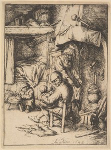 Pai da família que dá caldo a seu bebê, 1610-85. de Adriaen Jansz. van Ostade
