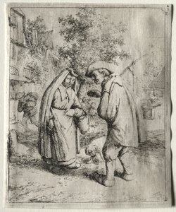 Homem conversando com uma mulher. de Adriaen Jansz. van Ostade