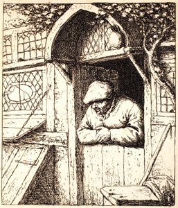 Homem encostado em sua porta, c.1672 (gravura) de Adriaen Jansz. van Ostade