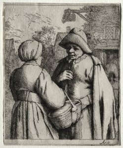 Homem e mulher conversando. de Adriaen Jansz. van Ostade