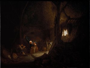 Família camponesa em um celeiro (óleo sobre tela de Adriaen Jansz. van Ostade