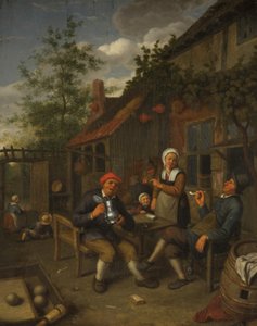 Camponeses a beber fora de uma pousada (óleo sobre painel) de Adriaen Jansz. van Ostade