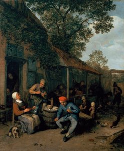 Camponeses fumando e festejando fora de uma taberna, 1676 de Adriaen Jansz. van Ostade