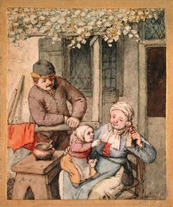 A Criança e a Boneca (caneta e aguarela sobre papel) de Adriaen Jansz. van Ostade