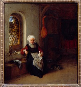 A mulher tem a carta. Pintura de Adrien Van Ostade (1610-1685) Ec. Hol. de Adriaen Jansz. van Ostade