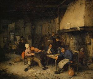 Violin Player e Drinking Farmers em uma taberna, 1663 de Adriaen Jansz. van Ostade