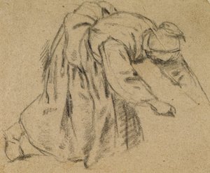 Mulher curvando-se, 1656 (giz no papel) de Adriaen Jansz. van Ostade