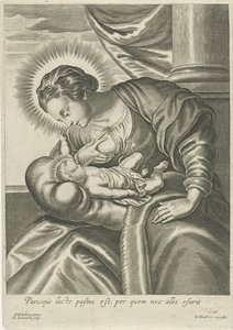 Maria alimenta a criança Cristo de Adriaen Lommelin (attributed to workshop of)