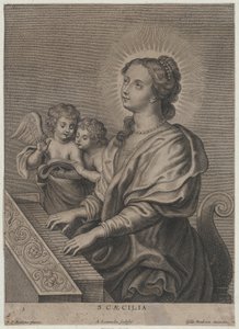 Santa Cecília tocando órgão com dois putti à esquerda, ca. 1654-77.