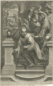 Eustachius Avril atirado escadas abaixo por calvinistas de Adriaen Millaert
