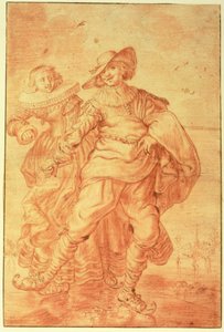 Uma senhora e cavalheiro patinando no gelo, c.1625 (giz vermelho sobre papel)