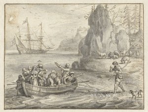 Celadon implorando aos piratas para levá-lo junto com sua esposa sequestrada, Galatea de Adriaen Pietersz van de Venne