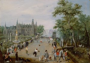 Jeu de Paume antes de um palácio do país, ca 1614