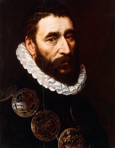 Retrato de um homem barbudo, busto, vestindo gorgets,