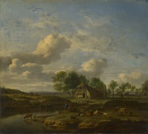 Paisagem com uma Fazenda por um Córrego, 1661 de Adriaen Velde van de
